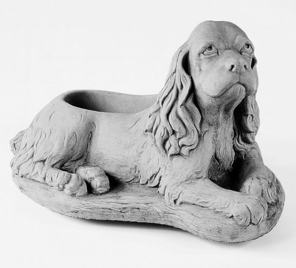 Dog Statue Spaniel Planter Sculptural Urn Stone Decor Center Piece